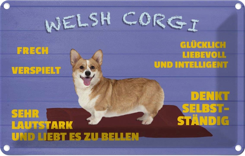 [LA-112611-2030] Blechschild 20x30 cm Welsh Corgi Hund frech verspielt Tier Haustier