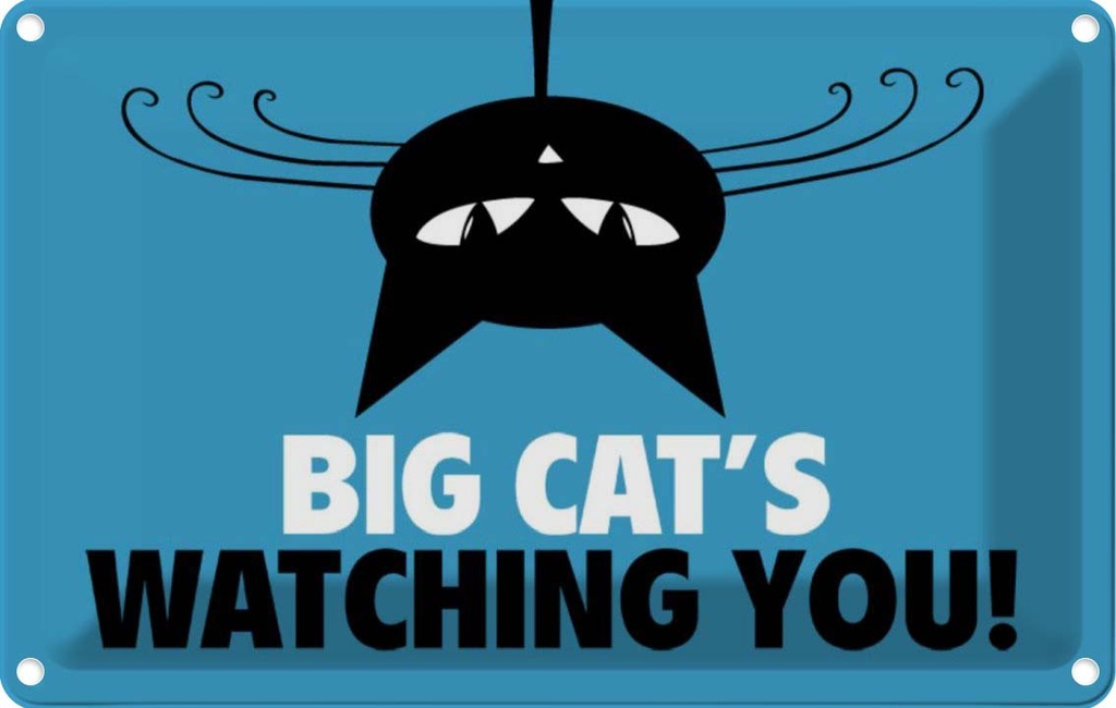 [LA-112671-2030] Blechschild 20x30 cm Big cat`s watching you Katze Tier Haustier
