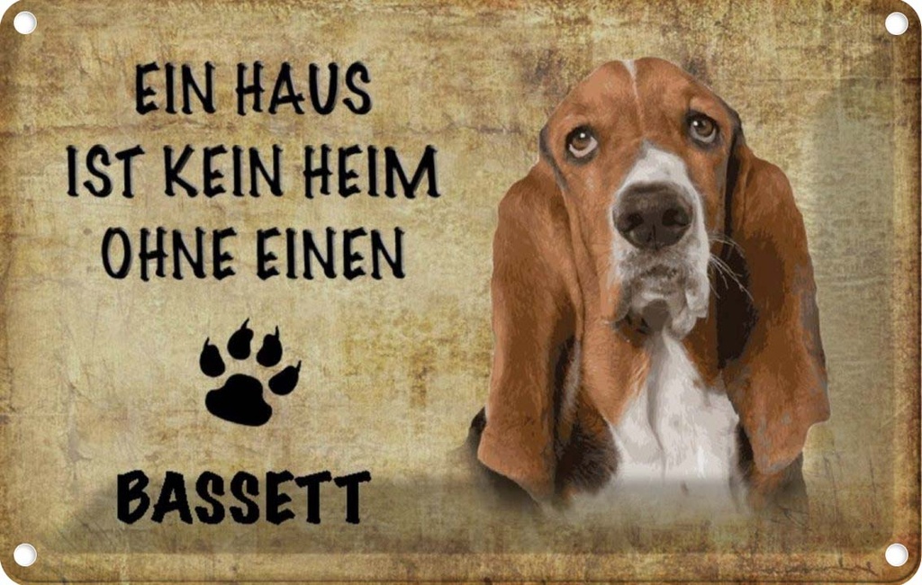 [LA-112768-2030] Blechschild 20x30 cm Bassett Hund ohne kein Heim Tier Haustier