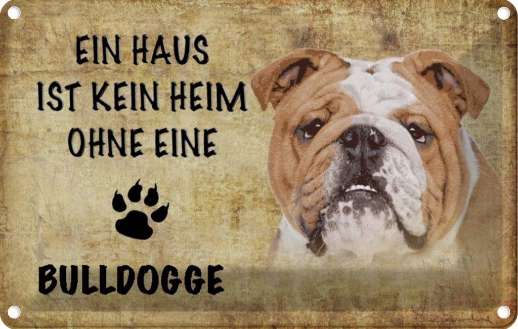 [LA-112800-2030] Blechschild 20x30 cm Bulldoge Hund ohne kein Heim Tier Haustier