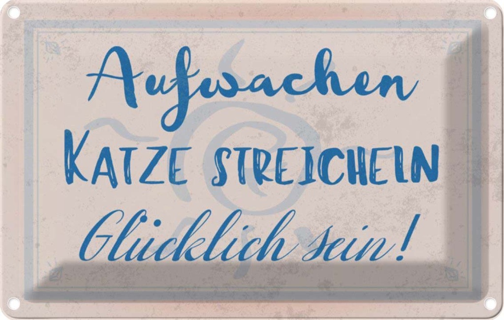 [LA-112857-2030] Blechschild 20x30 cm Aufwachen Katze streicheln