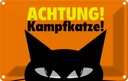 Blechschild 12x18 cm Achtung Kampfkatze Katze Tier Haustier
