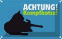 Blechschild 12x18 cm Achtung Kampfkatze Katze blau Warnschild Hinweisschild Sicherheit Vorsicht