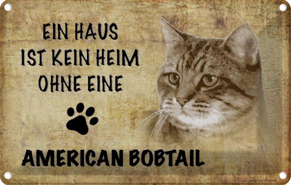 [LA-112682-1812] Blechschild 12x18 cm American Bobtail ohne kein Heim Katze