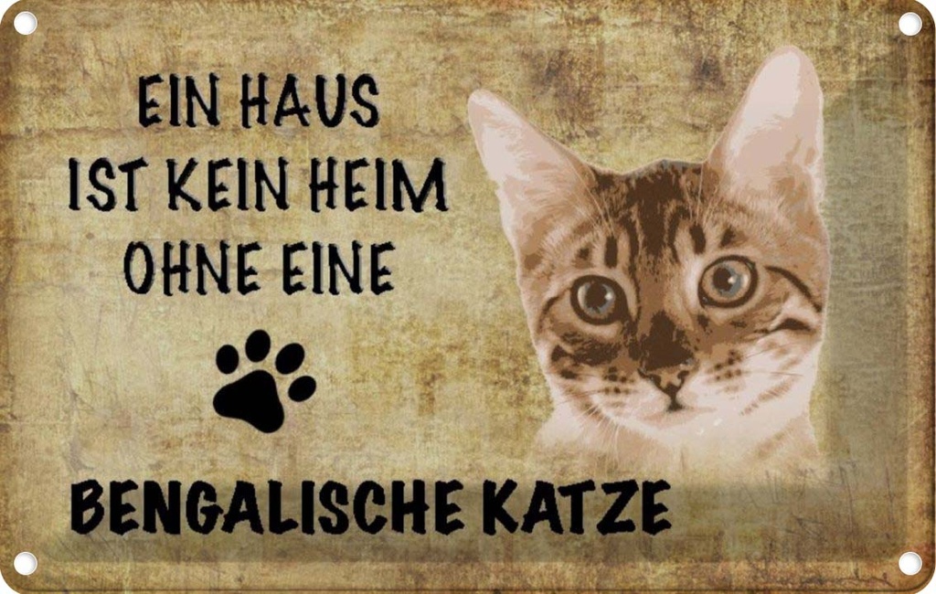 [LA-112686-1812] Blechschild 12x18 cm Bengalische Katze Tier Haustier