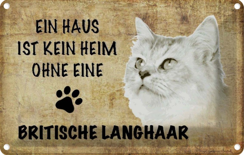 [LA-112689-1812] Blechschild 12x18 cm britische Langhaar Katze Tier Haustier