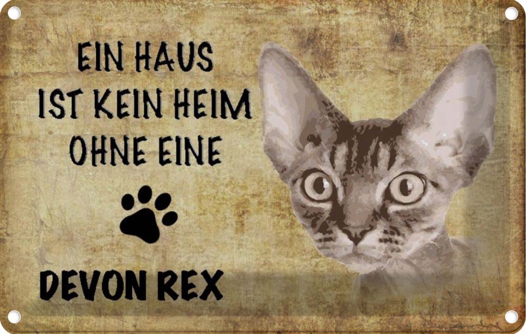 [LA-112695-1812] Blechschild 12x18 cm Devon Rex Katze ohne kein Heim Tier Haustier