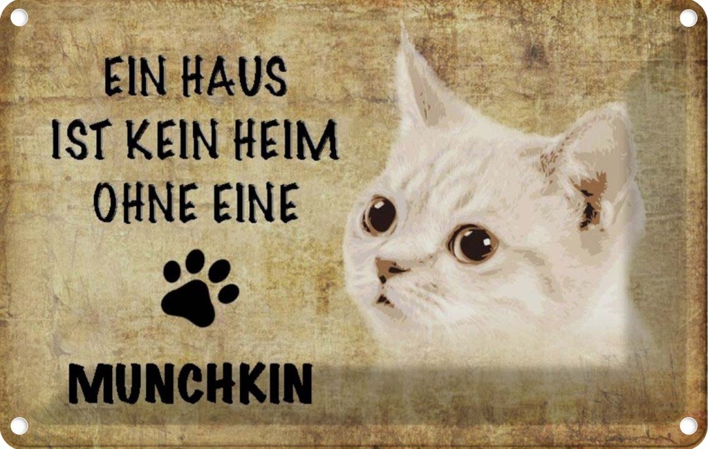 [LA-112703-1812] Blechschild 12x18 cm Munchkin Katze ohne kein Heim Tier Haustier