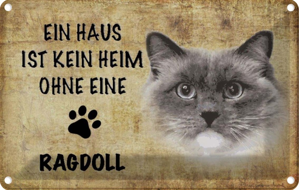 [LA-112707-1812] Blechschild 12x18 cm Ragdoll Katze ohne kein Heim Tier Haustier