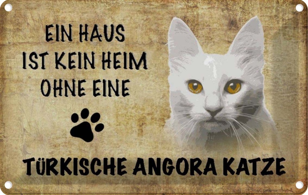 [LA-112718-1812] Blechschild 12x18 cm türkische Angora Katze Tier Haustier