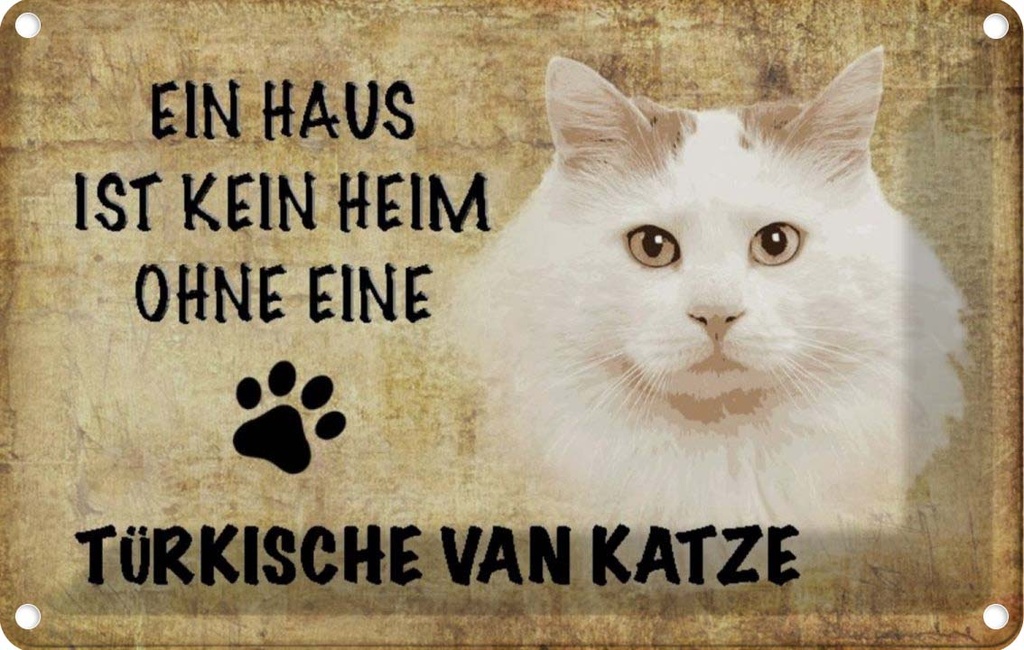 [LA-112719-1812] Blechschild 12x18 cm türkische Van Katze Tier Haustier