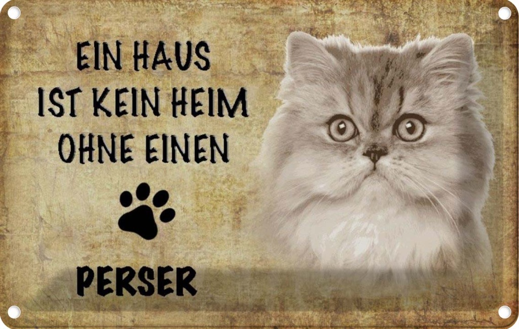 [LA-112720-1812] Blechschild 12x18 cm Perser Katze ohne kein Heim Tier Haustier