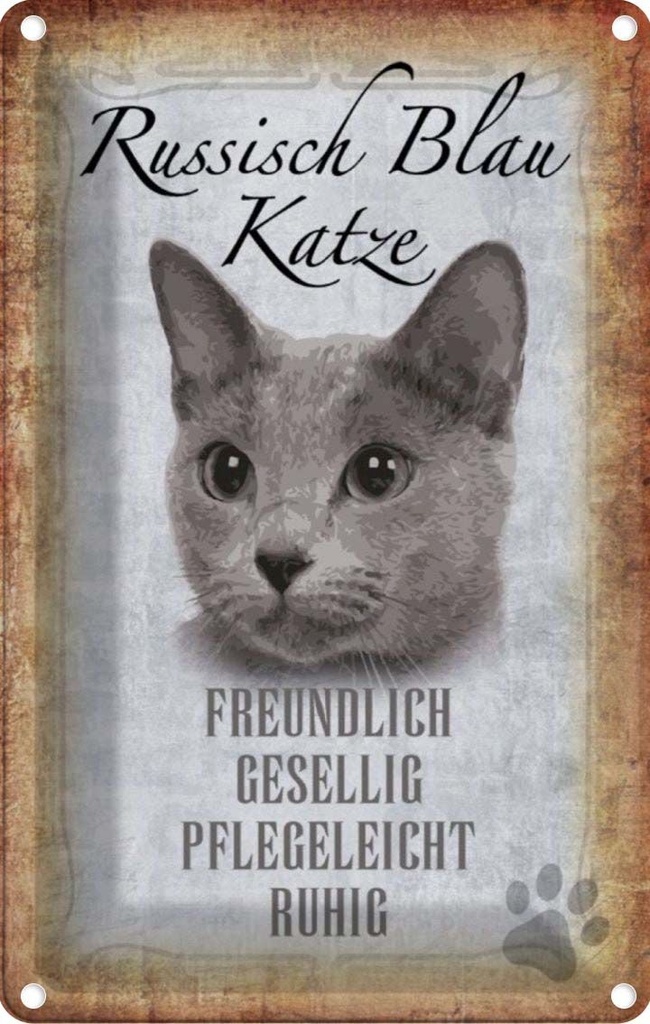 [LA-112748-1812] Blechschild 18x12 cm russisch blau Katze Tier Haustier