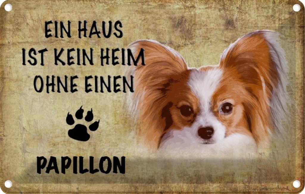 [LA-112784-1812] Blechschild 12x18 cm Papillon Hund ohne kein Heim Tier Haustier