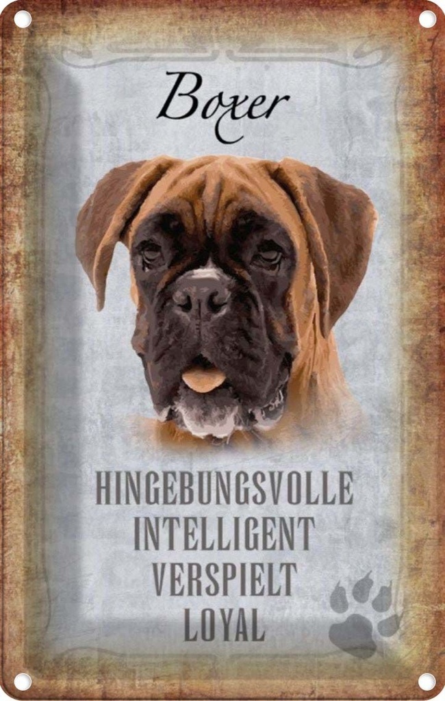 [LA-112809-1812] Blechschild 18x12 cm Boxer Hund intelligent Tier Haustier