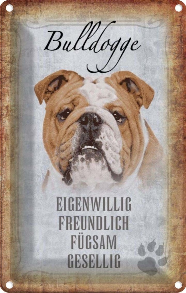 [LA-112810-1812] Blechschild 18x12 cm Bulldogge Hund gesellig Tier Haustier