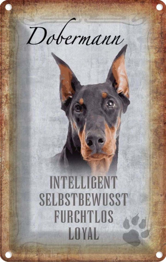 [LA-112816-1812] Blechschild 18x12 cm Dobermann Hund loyal Tier Haustier