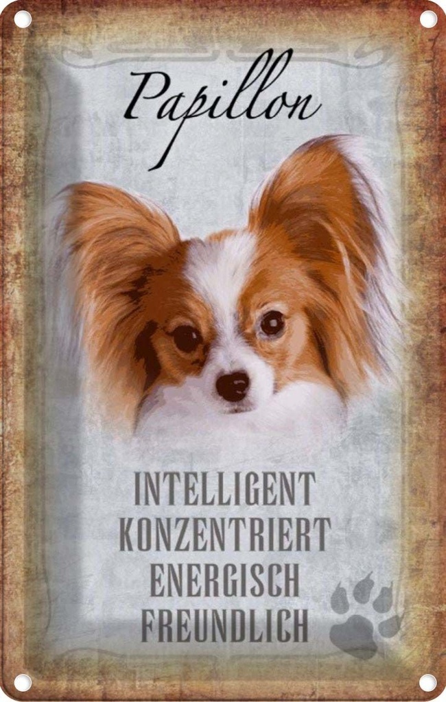 [LA-112826-1812] Blechschild 18x12 cm Papillon Hund Tier Haustier