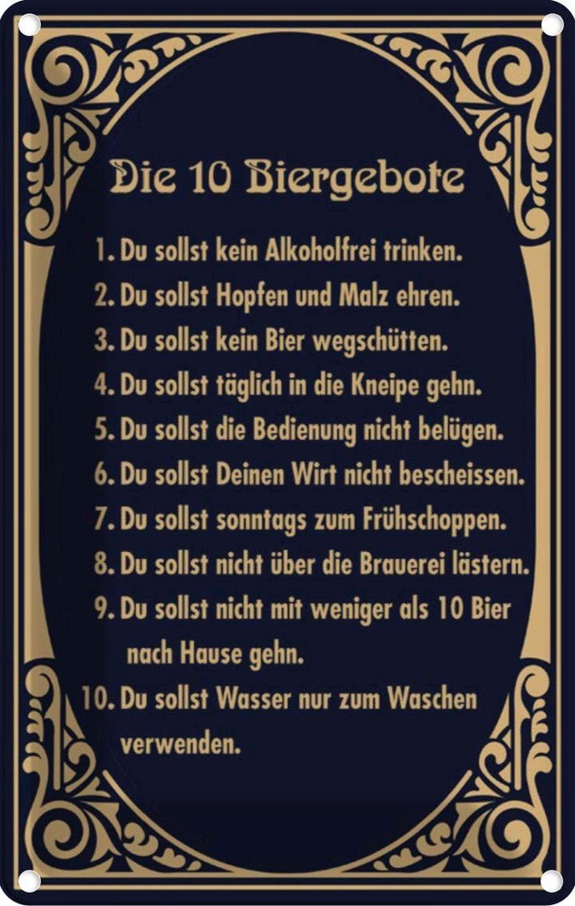 [LA-112837-1812] Blechschild 18x12 cm Alkohol 10 Biergebote Bier Spruch Zitat