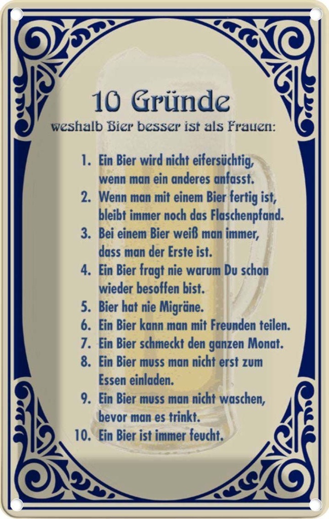 [LA-112838-1812] Blechschild 18x12 cm Alkohol Bier besser als Frauen Spruch Zitat
