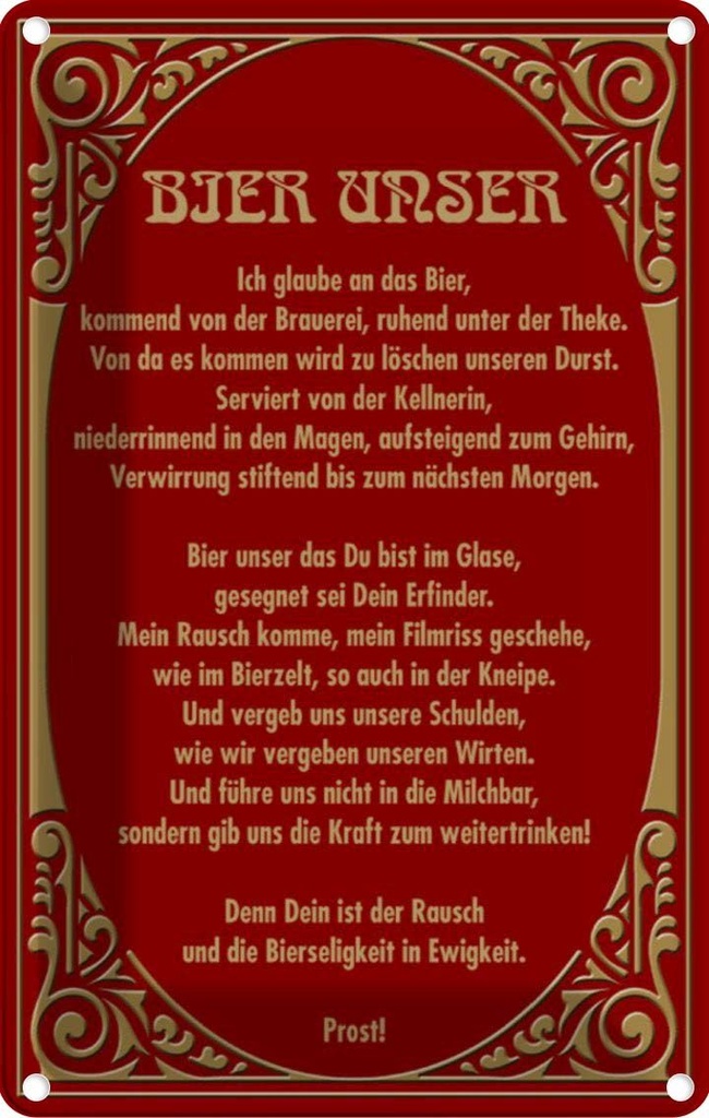 [LA-112839-1812] Blechschild 18x12 cm Alkohol Prost Bier unser Spruch Zitat