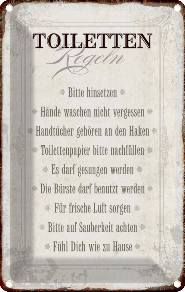[LA-112841-1812] Blechschild 18x12 cm Toiletten Regeln Haus Warnschild Hinweisschild Sicherheit Vorsicht