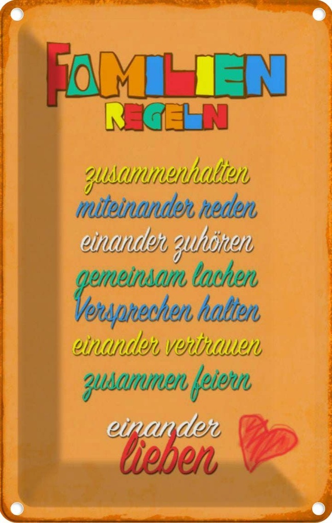[LA-112843-1812] Blechschild 18x12 cm Familien Regeln Familie Freunde