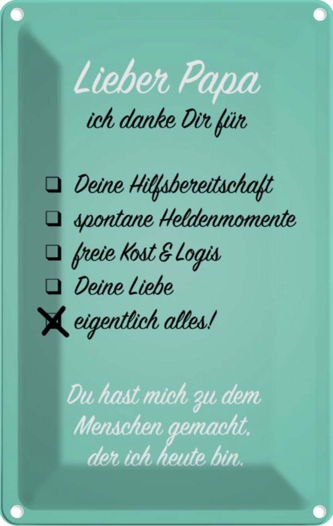 [LA-112844-1812] Blechschild 18x12 cm Lieber Papa ich danke Männer Frauen Spruch Zitat Liebe
