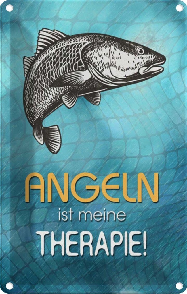 [LA-112886-1812] Blechschild 18x12 cm Angeln ist meine Therapie Spruch Zitat