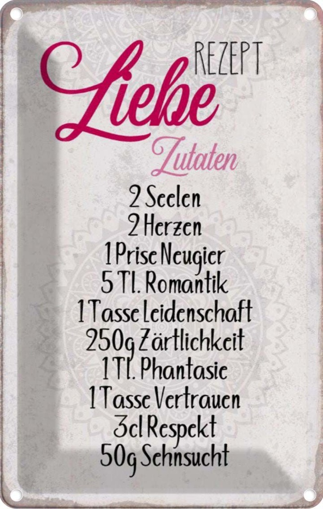 [LA-112901-1812] Blechschild 18x12 cm Rezept Liebe Zutaten Geschenk Familie Freunde