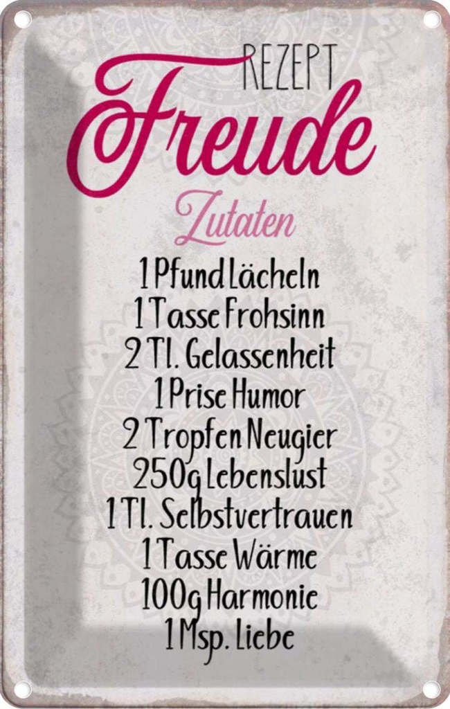 [LA-112902-1812] Blechschild 18x12 cm Rezept Freude Zutaten Familie Freunde