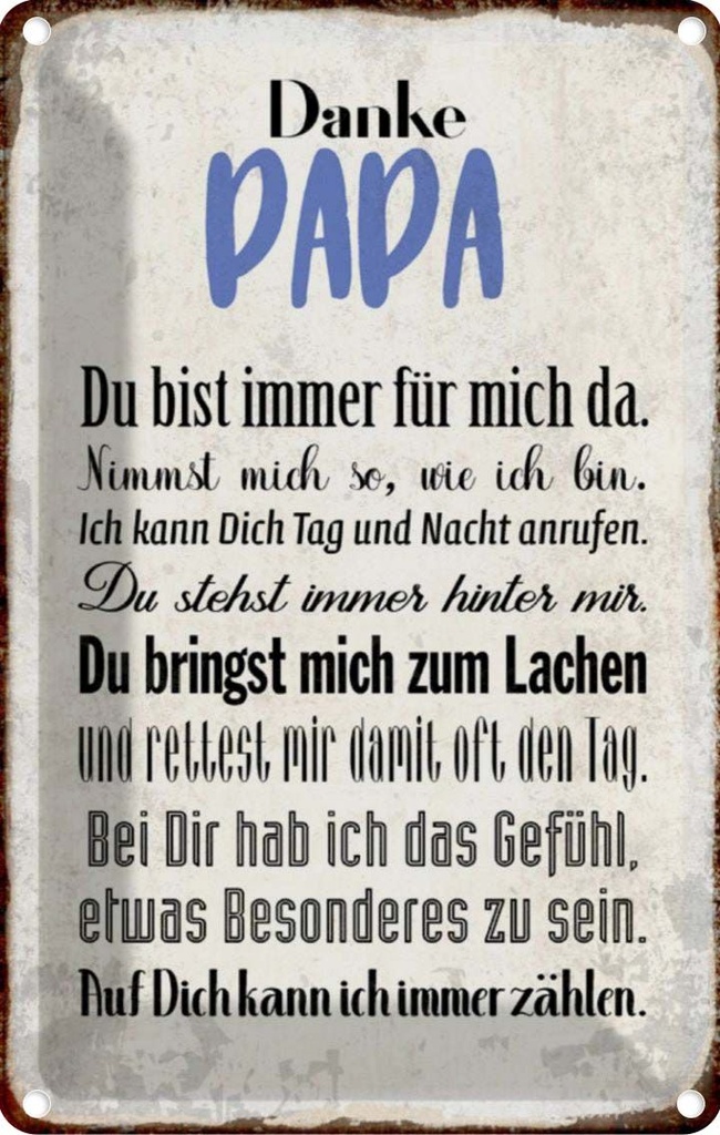 [LA-112909-1812] Blechschild 18x12 cm Danke Papa du bist für mich da Spruch Zitat