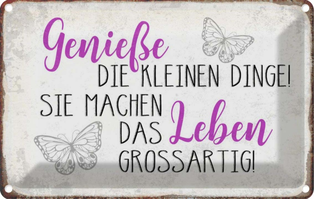 [LA-112928-1812] Blechschild 12x18 cm genieße kleine dinge das Leben Dekoration Spruch Zitat