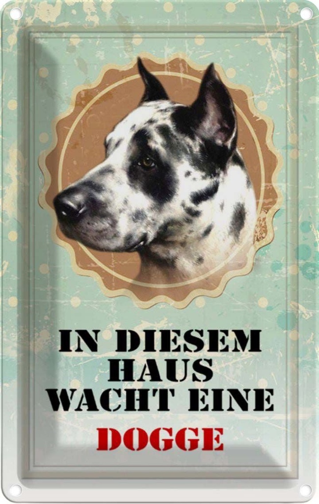 [LA-112939-1812] Blechschild 18x12 cm Hund in diesem Haus wacht eine Dogge Tier Haustier