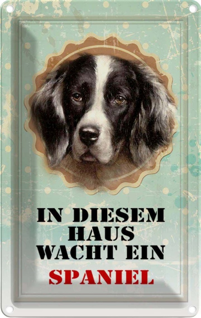 [LA-112946-1812] Blechschild 18x12 cm Hund in diesem Haus wacht ein Spaniel Tier Haustier