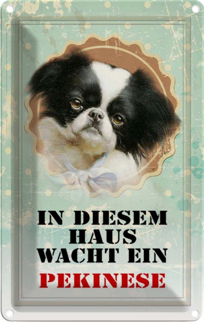 [LA-112951-1812] Blechschild 18x12 cm Hund in diesem Haus wacht Pekinese Tier Haustier