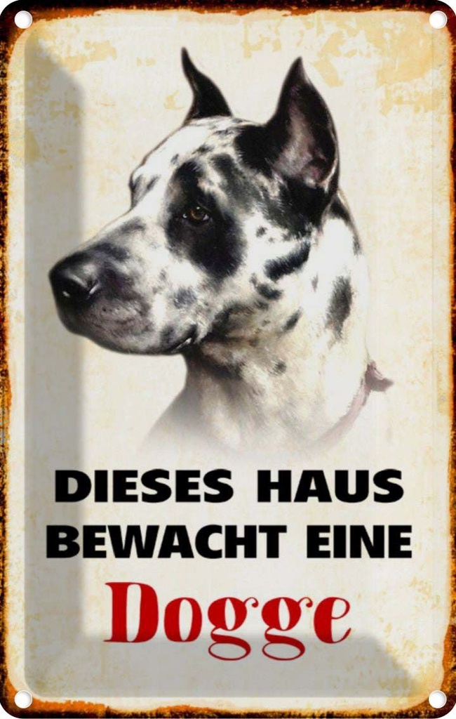 [LA-112955-1812] Blechschild 18x12 cm Hund dieses Haus bewacht eine Dogge Tier Haustier