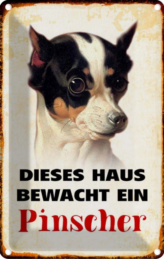 [LA-112961-1812] Blechschild 18x12 cm Hund dieses Haus bewacht ein Pinscher Tier Haustier