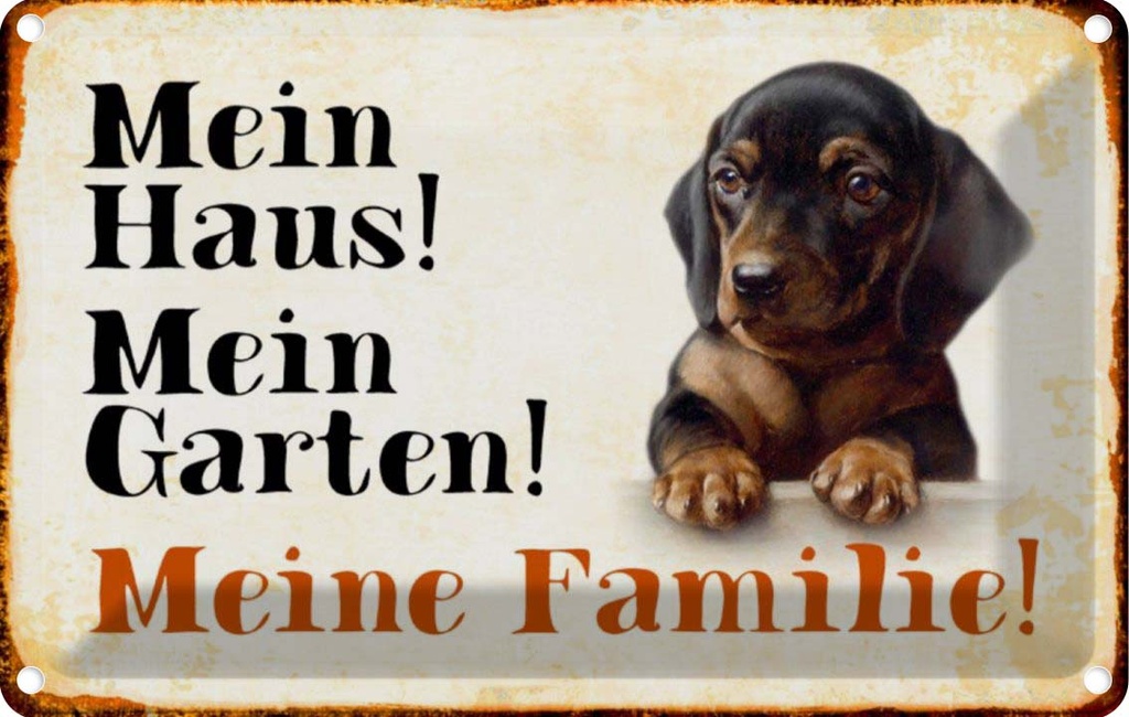 [LA-112976-1812] Blechschild 12x18 cm Hund Dackel mein Haus Garten Familie Tier Haustier