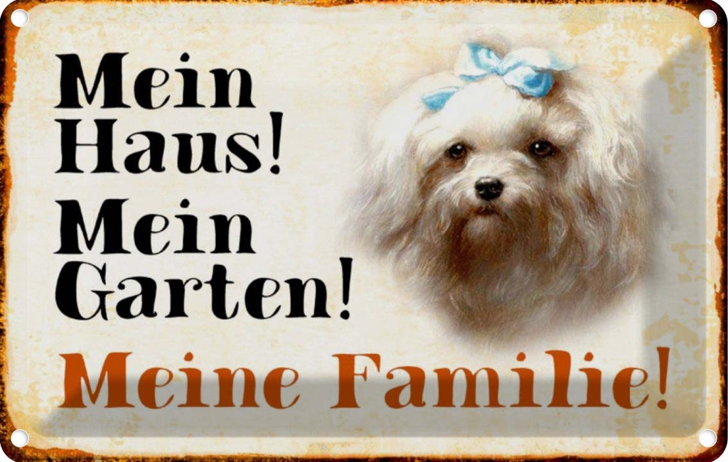 [LA-112977-1812] Blechschild 12x18 cm Hund Malteser mein Haus Garten Familie Tier Haustier
