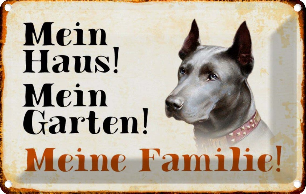[LA-112978-1812] Blechschild 12x18 cm Hund Dobermann mein Haus Garten Familie Tier Haustier