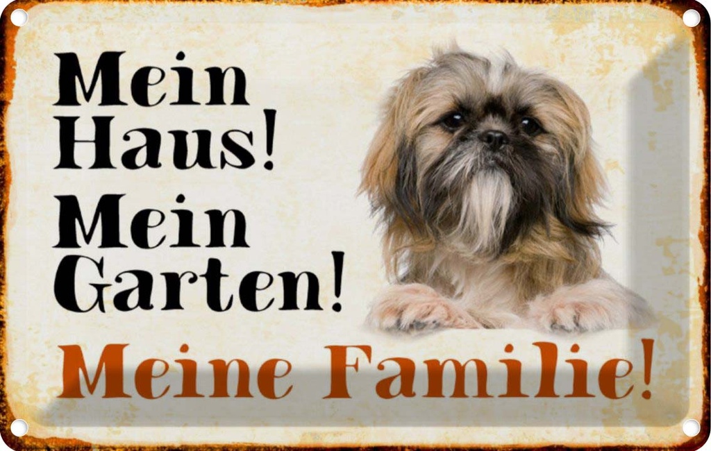 [LA-112980-1812] Blechschild 12x18 cm Hund Pekinese mein Haus Garten Familie Tier Haustier