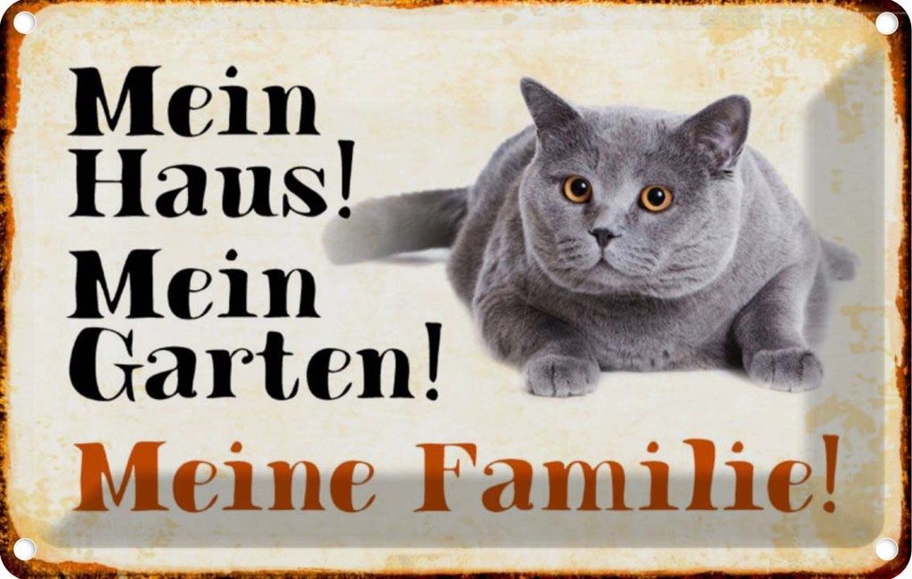 [LA-112985-1812] Blechschild 12x18 cm Tiere Katze mein Haus Garten Familie Tier Haustier