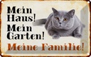 Blechschild 12x18 cm Tiere Katze mein Haus Garten Familie Tier Haustier