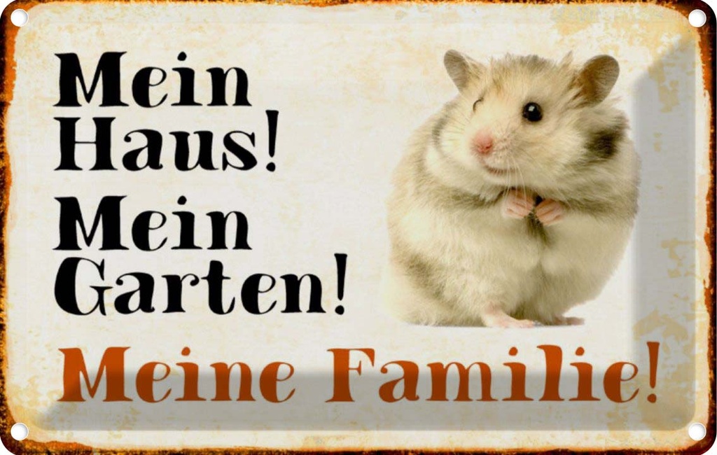 [LA-112986-1812] Blechschild 12x18 cm Tiere Hamster mein Haus Garten Familie Tier Haustier