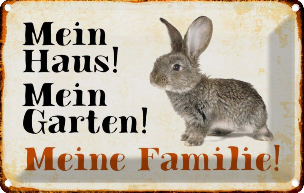 [LA-112987-1812] Blechschild 12x18 cm Tiere Hase mein Haus Garten Familie Tier Haustier