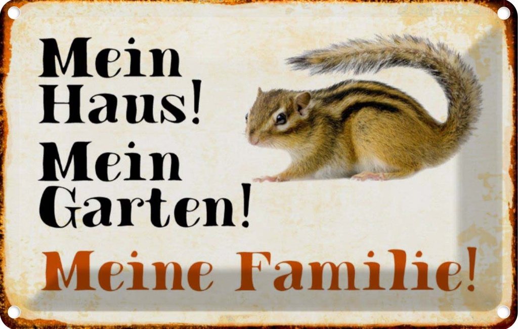 [LA-112989-1812] Blechschild 12x18 cm Tiere Eichhörnchen mein Haus Garten Tier Haustier