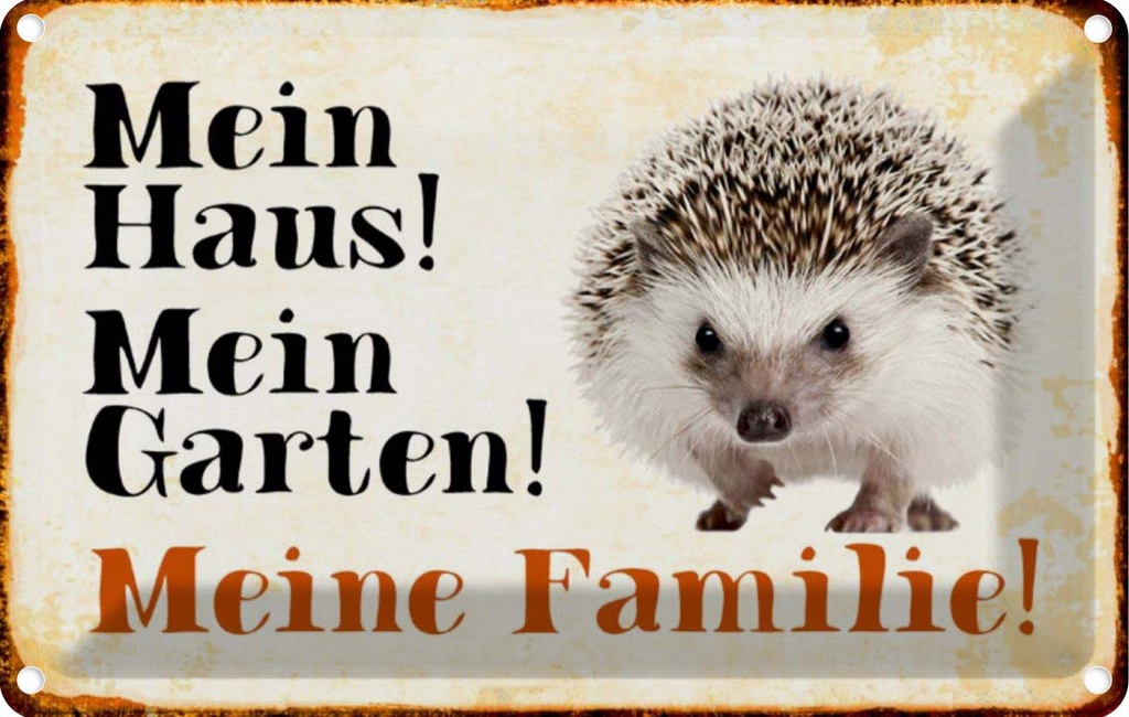 [LA-112990-1812] Blechschild 12x18 cm Tiere Igel mein Haus Garten Familie Tier Haustier