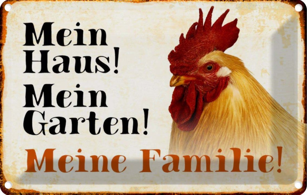 [LA-112993-1812] Blechschild 12x18 cm Tiere Huhn mein Haus Garten Familie Tier Haustier