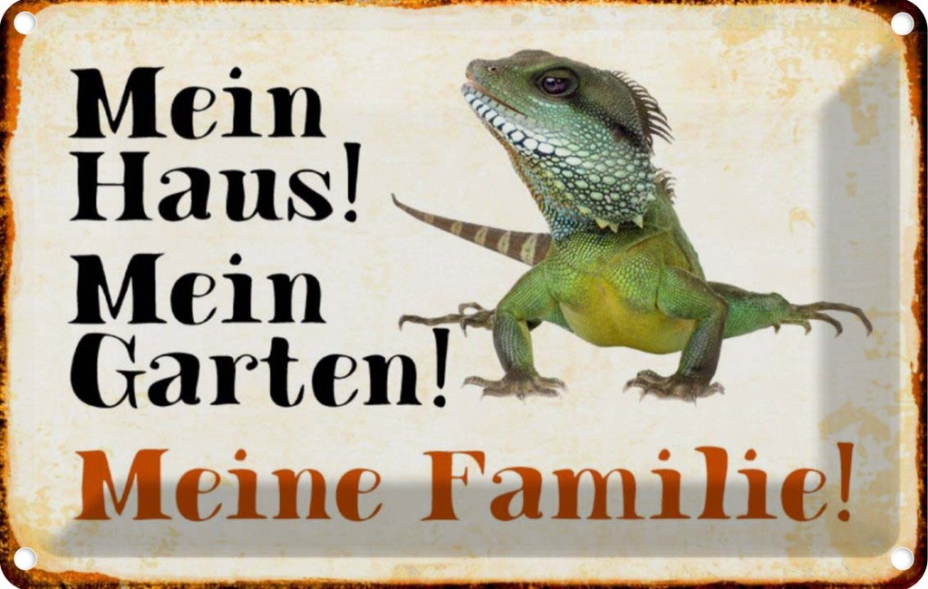 [LA-112994-1812] Blechschild 12x18 cm Reptilien Chamäleon mein Haus Garten Geschenk